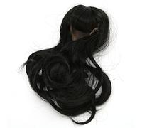 Qcwwy Parrucca per Bambola con Capelli Sintetici Lunghi e Ricci, Resistente alle Alte Temperature, per Teste di Bambola da 6,1 6,7 Pollici, Consistenza Morbida (Black)