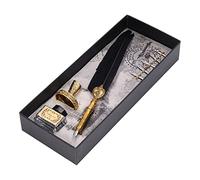 Qcwwy Penna Calligrafia, Set di Pennelli in Acciaio Inossidabile Vintage, Design Elegante con Bottiglie di Inchiostro e 5 Pennini per gli Autori di Casa e per gli Scrittori Scolastici (BLACK)