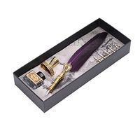 Qcwwy Penna Calligrafia, Set di Pennelli in Acciaio Inossidabile Vintage, Design Elegante con Bottiglie di Inchiostro e 5 Pennini per gli Autori di Casa e per gli Scrittori Scolastici (Viola cremisi)