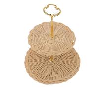 Qcwwy Piatti di Verdure Piatti di Frutta Vassoi Espositore per Snack di Frutta con Design a 2 Livelli per Feste di Matrimonio Uso Quotidiano Vassoio da Portata in Rattan a 2 Livelli Rotonda per Pane