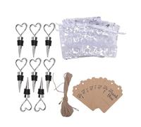 Qcwwy Set di Tappi per Vino a Forma di Cuore, 8 Set Tappi per Bottiglie di Vino Riutilizzabili in Lega di Zinco con Sacchetti di Organza Etichette Kraft Corda di Iuta per Matrimoni