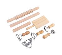 Qcwwy Utensili per Pasticceria, Kit di Strumenti, Set di Rulli per Pasta in Acciaio Inox, con Rullo in Legno di Faggio, Tagliere per Gnocchi, Stampo per Ravioli, Adatto per Gnocchi di Pasta Fatti in