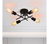 Qcyuui Lampada da Soffitto Vintage, Sputnik Lampadario 4 Bracci Industriale da Lampada a Sospensione Moderna in Metallo con Supporto E27 Verniciato Nero per Soggiorno Loft Cucina