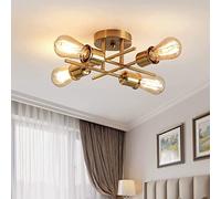 Qcyuui Lampadario da Soffitto Industriale a 4 Luci, Stile Vintage Ottone, Plafoniera E27 per Cucina, Soggiorno, Camera da Letto, Montaggio a Incasso (Lampadine non Incluse)