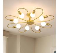 Qcyuui Moderna Lampada da Soffitto a 8 Luci Lampada da Soffitto Industriale Sputnik, Lampadari Dorati a Montaggio Semi-Incasso E27 Illuminazione Per Soggiorno in Fattoria(Lampadina Non Inclusa)