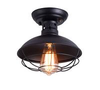 Qcyuui Plafoniera Rustica Nera, E27 Mini Illuminazione A Sospensione Lampada Da Soffitto A Gabbia Industriale In Metallo Semi-Filo Apparecchio Per Corridoio Cucina Portico Ingresso