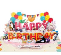 QD Biglietto di compleanno pop-up | Auguri di buon compleanno 3D per bambini, bambini, figlio, figlia, donne, mamma e nonna (dimensioni 15 x 20 cm, gatti HBD)