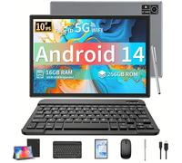 QDDQ Tablet Android 14 con tastiera, tablet da 10 pollici con 16 GB+256 GB, 1 TB Expand, 8 core, 8000 mAh, 5G WiFi, Widevine L1, GMS, 1280P FHD, 2 in 1 con tastiera, mouse, stilo (nero)