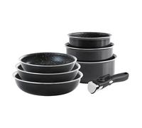 QDESIGN Batteria 3 padelle e 3 padelle in alluminio antiaderente con manico rimovibile - tutti i piani cottura, inclusa induzione, compatibile con lavatrice e frigorifero, nero, impilabili 16/18/20 cm