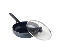QDESIGN BLACK+ - Padella in alluminio, ultra antiaderente, antigraffio, senza PFOA, con coperchio in vetro, per tutti i piani cottura, anche a induzione, adatto per forno lavatrice e frigorifero