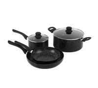 QDESIGN BLACKMARBLE+ - Set di pentole da cucina, 6 pezzi, 2 padelle + 2 padelle in alluminio pressofuso antiaderente antigraffio senza PFOA + 2 coperchi in vetro temperato - tutti i piani cottura, tra