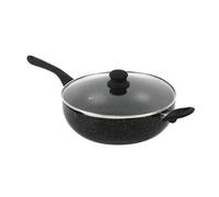 QDESIGN BlackMARBLE+ Wok in alluminio pressofuso con rivestimento super antiaderente, antigraffio, senza PFOA, tutti i piani cottura, compresi quelli a induzione, effetto marmo nero, 28 cm.