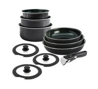 QDESIGN Diamond, pentole da cucina, 10 pezzi, casseruole+padelle+coperchi+manico rimovibile| alluminio antiaderente rinforzato diamantato - tutte le fornelli, induzione, compatibile con lavatrice-nero