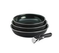 QDESIGN DIAMOND - Set di 3 padelle in alluminio rinforzato con diamanti antiaderenti, con manico rimovibile, per tutte le fornelli, tra cui induzione, adatte per lavatrice/frigo, nero, diamante