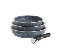 QDESIGN Set di 3 padelle in alluminio antiaderente senza PFOA con manico rimovibile, tutte le fornelli, inclusa l'induzione, adatte per lavatrice e frigorifero, grigio marmo, impilabili 20/24/28 cm