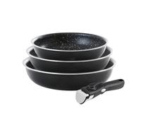 QDESIGN Set di 3 padelle in alluminio antiaderente senza PFOA con manico rimovibile, tutte le fornelli, inclusa l'induzione, adatte per lavatrice e frigorifero, 20/24/28 cm, colore: nero