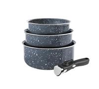 QDESIGN Set di 3 padelle in alluminio antiaderenti senza PFOA con manico rimovibile, tutti i piani cottura, inclusi induzione, adatti per lavatrice e frigorifero, grigio marmo, impilabili 16/18/20 cm