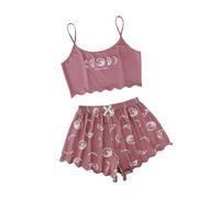 QDHGCFOC Camicia da Notte Donna Two Pezzi Stampato Moon's Moon Magouflage Shelfgers Summer Shorts Cash Home Shorts Shorts Set-Rosa-s