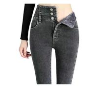 QDLTGBD Jeans da Donna Autumn E Inverno Invernale in Vita più Alto Pile Elastico Pantaloni Spessi-灰色b-l