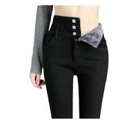 QDLTGBD Jeans da Donna Autumn E Inverno Invernale in Vita più Alto Pile Elastico Pantaloni Spessi-黑色b-l