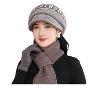 QDLTGBD Set Cappello Sciarpa Guanti Invernali Cappelli in Lana Autunno E Inverno per Le Persone di Mezza età Anziane, da Tre Pezzi Addensato A Maglia-Marrone-Cappello + (Set Pezzi)