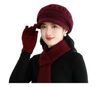 QDLTGBD Set Cappello Sciarpa Guanti Invernali Cappelli in Lana Autunno E Inverno per Le Persone di Mezza età Anziane, da Tre Pezzi Addensato A Maglia-Rosso-Cappello + (Set Pezzi)