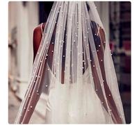 QDMHA Velo da Sposa Lungo, Morbido Velo da Sposa in Tulle con Perle, Accessori Eleganti per Il Giorno Speciale della Sposa, Fascino Romantico e Senza Tempo