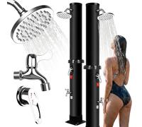 Qdreclod 35 L Doccia Solare da Giardino, Caldo e Freddo Regolabile, 60°C Max, Senza Elettricità, Doccia Solare con Soffione Rotante, Rubinetto a Pedale e Raccordo per Tubo Flessibile (35L)