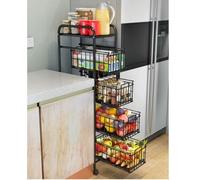 QDZC Carrello multifunzione in acciaio al carbonio a 5 livelli, sottile, con ruote; scaffali portautensili estraibili in metallo per frutta, carrello mobile da servizio black