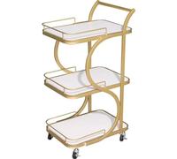 QDZC Carrello portautensili in metallo a 3 livelli con maniglia e ruote bloccabili, scaffali di stoccaggio in marmo imitazione oro, carrello mobile da servizio, organizzatore gold