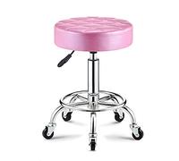 QDZC Sgabello Rotondo Di Bellezza Rotolante Su Ruote In Pelle PU Girevole Regolabile In Altezza Salon Chair Sgabello Cucina Lavoro SPA Sgabelli Con Ruote,tabouret a roule Pink