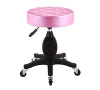 QDZC Sgabello Rotondo Di Bellezza Rotolante Su Ruote In Pelle PU Girevole Regolabile In Altezza Salon Chair Sgabello Cucina Lavoro SPA Sgabelli Con Ruote,tabouret a roule Pink