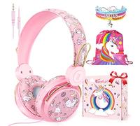 QearFun Cuffie con unicorno per ragazze e bambini, per la scuola, cuffie cablate con microfono e jack da 3,5 mm, cuffie con cancellazione del rumore con archetto regolabile per tablet/smartphone