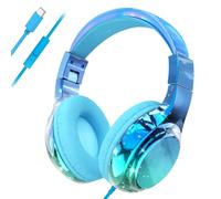 QearFun Cuffie USB C per bambini cablate con microfono, limite di volume sicuro 85/94 dB, pieghevoli, cavo anti-groviglio e porta di condivisione, cuffie on-ear cablate per scuola, Chromebook, tablet