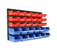 Qectial 30 Scatole Portaoggetti, Scaffale Organizer per Attrezzi con Scomparti E Pannello Forato per Officina, Dadi, Bulloni, Articoli per Ufficio, Chiodi, Rosso Blu