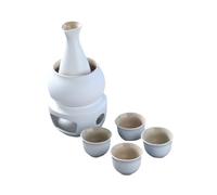 Qectial 7 Pezzi Set Sake Ceramica con Bottiglia Pottery Tradizionale Bicchieri da Servizio Bevanda Calda Fredda Base Riscaldante Adatto per Casa, Bianco