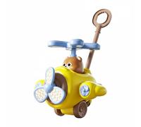Qectial Aereo Carrello Spinta con Rotante E Figure Animali Manico a Due Regolabili Ruote con Gomma Antiscivolo Giocattolo per Equilibrio E Passeggiate Adatto, Giallo, Con Luce