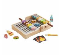 Qectial Barbecue Giocattolo Bambini Griglia Simulata Gioco Griglia Set Spiedini Accessori Cucina Legno Manovella per Ruotare Spiedini Che Mantiene le Mani