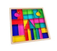 Qectial Blocco Geometrico Bambini Set Didattico Creativo Blocchi Acrilico Legno Lucenti Traslucidi con Vassoio Contenitore Compatto Adatto per Gioco Libero Educazione STEM Terapia Occupazionale Casa