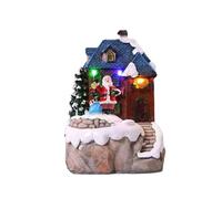 Qectial Carillon Natalizio con Luce, Scena di Villaggio, Regalo di Natale, Statua, Casetta Musicale Natalizia per Le Feste, Camera Da Letto, Decorazione Da Ta, Tetto Blu