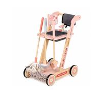 Qectial Carrello Pulizie Bambini Carrello Giocattolo Trolley Gioco Accessori Scope Set Carrello in Legno con Mop Scopa Spazzola Panno Manico Regolabile per