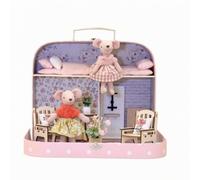 Qectial Casa Delle Bambole Portatile Set Gioco Bambini Valigetta Mini Casa Bifocale con Area Superiore Notte E Stanza Inferiore Arredabile con Figure Adatta per Gioco di Ruolo Casa Scuola Regalo