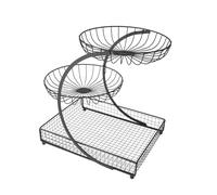 Qectial Cestino Porta Frutta Multilivello Porta Uova Contenitore Pane Snack Materiale Ferro Superficie Liscia Design Arieggiato Adatto per Cucina Tavolo da, Nero 3 strati