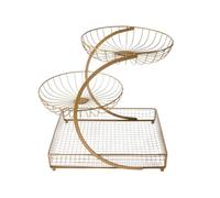 Qectial Cestino Porta Frutta Multilivello Porta Uova Contenitore Pane Snack Materiale Ferro Superficie Liscia Design Arieggiato Adatto per Cucina Tavolo da, Oro 3 strati