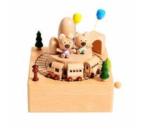 Qectial Giocattolo con Carillon Le per Bambini in Legno di Faggio con Maniglia E Base Rotante con Tema Orso E Figure Minuscole Regalo Adatto per Camerette E Studi, Palloncino Orso