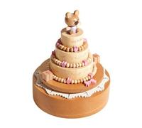 Qectial Giocattolo con Carillon Le per Bambini in Legno di Faggio con Maniglia E Base Rotante con Tema Orso E Figure Minuscole Regalo Adatto per Camerette E Studi, Torta Compleanno Orso