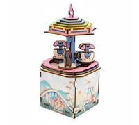 Qectial Giostra Musicale Carillon Legno Modello Rotante Kit Fai da Te Esperienza Manuale Artigianale Adatta a Adolescenti Collezionisti Regali Arredamento Casa, Multicolore