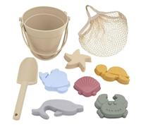 Qectial Kit di Giocattoli da Spiaggia per Bambini, Comprensivo di Secchiello E Paletta in Silicone, Stampini a Forma di Animali Marini E Sacchetto a Rete. STR, Beige Bianco