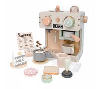 Qectial Macchina da Caffè Giocattolo Accessori Café Finto Elettrodomestico Legno Attività Manuale Funzione Interattiva Adatta per Giochi tra Amici Sviluppo Creativo