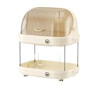 Qectial Scolapiatti Da Cucina Scolapiatti Da Banco Organizzatore Portaposate Portapiatti Doppio Coperchio in PP Raccolta ’acqua E Ordine, Beige